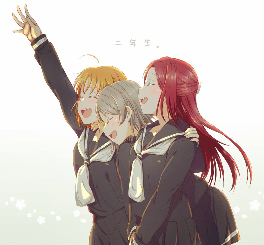 watanabe you, sakurauchi riko, and takami chika (love live! and 1 more) drawn by yuchi_(salmon-1000)