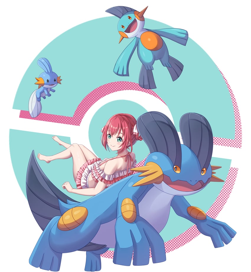 kurosawa ruby, mudkip, swampert, and marshtomp (pokemon and 2 more) drawn by tsukimi_seiya