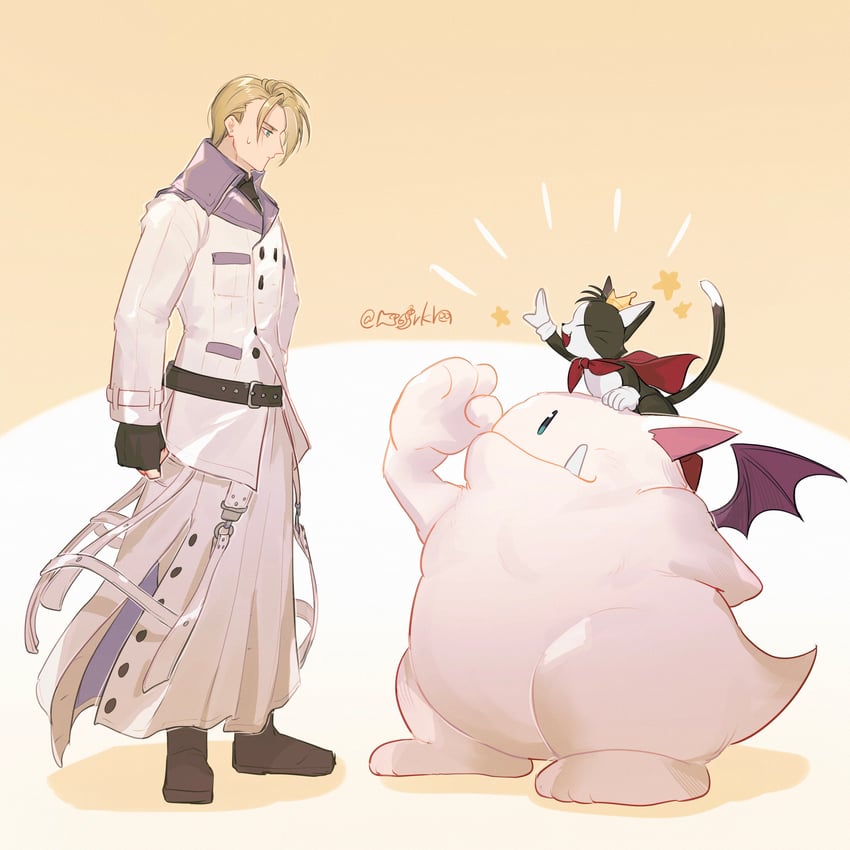 moogle, cait sith, and rufus shinra (final fantasy and 2 more) drawn by hanaon