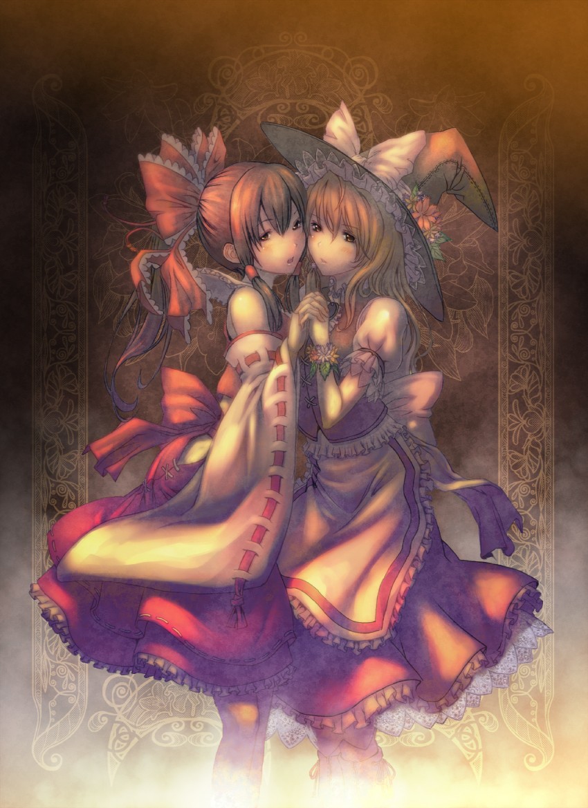 hakurei reimu and kirisame marisa (touhou) drawn by shiroi_karasu