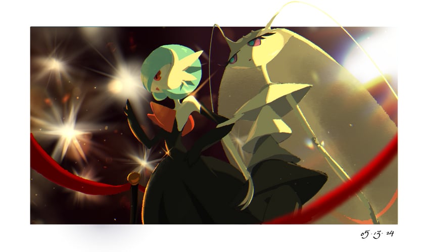 gardevoir, mega gardevoir, and pheromosa (pokemon) drawn by crab-san