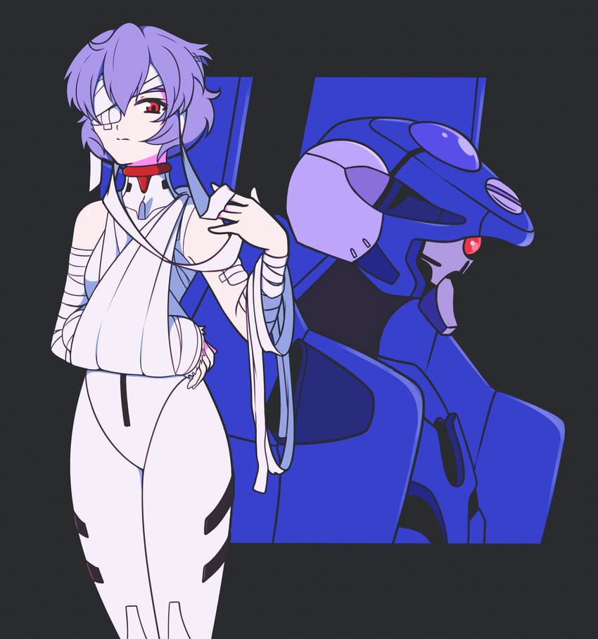 ayanami rei and eva 00 (neon genesis evangelion) drawn by jeff_miga
