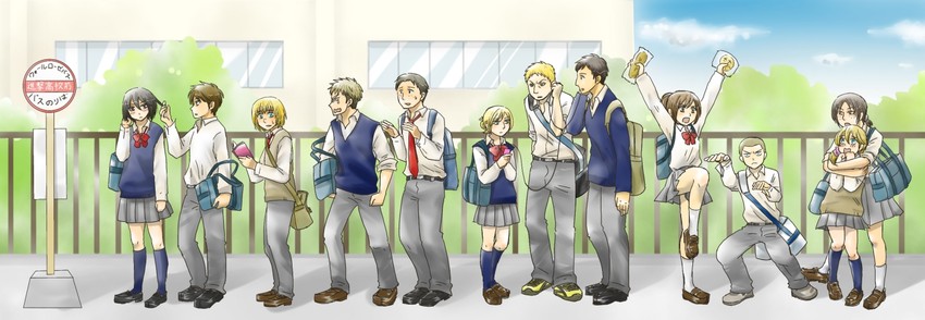 mikasa ackerman, eren yeager, krista lenz, reiner braun, ymir, and 7 more (shingeki no kyojin) drawn by xmirindax