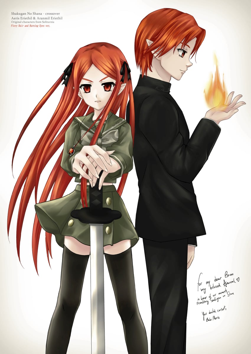 shana, alastor, sakai yuuji, aranmil eriethil, and aeris eriethil (original and 1 more) drawn by soliturnia