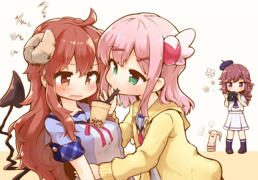 yoshida yuuko, chiyoda momo, lilith, and yoshida ryouko (machikado mazoku) drawn by kareya