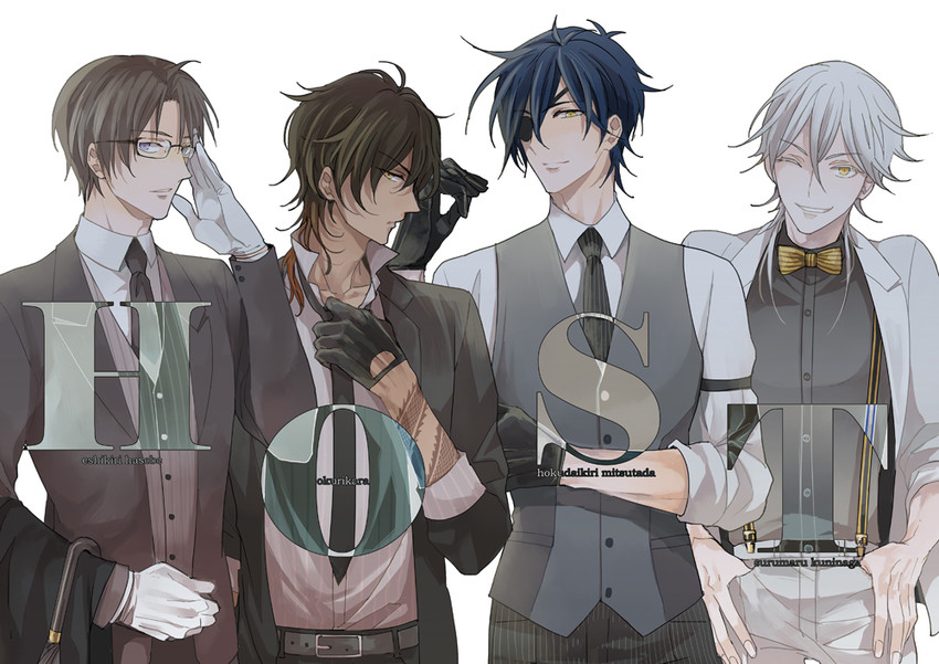 tsurumaru kuninaga, shokudaikiri mitsutada, heshikiri hasebe, and ookurikara (touken ranbu) drawn by nair_(mindcreator)