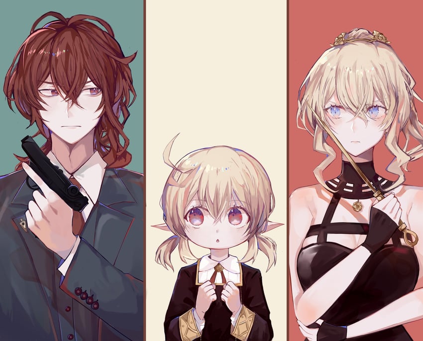 yor briar, klee, anya, jean, twilight, and 1 more (genshin impact and 1 more) drawn by inagee2haha