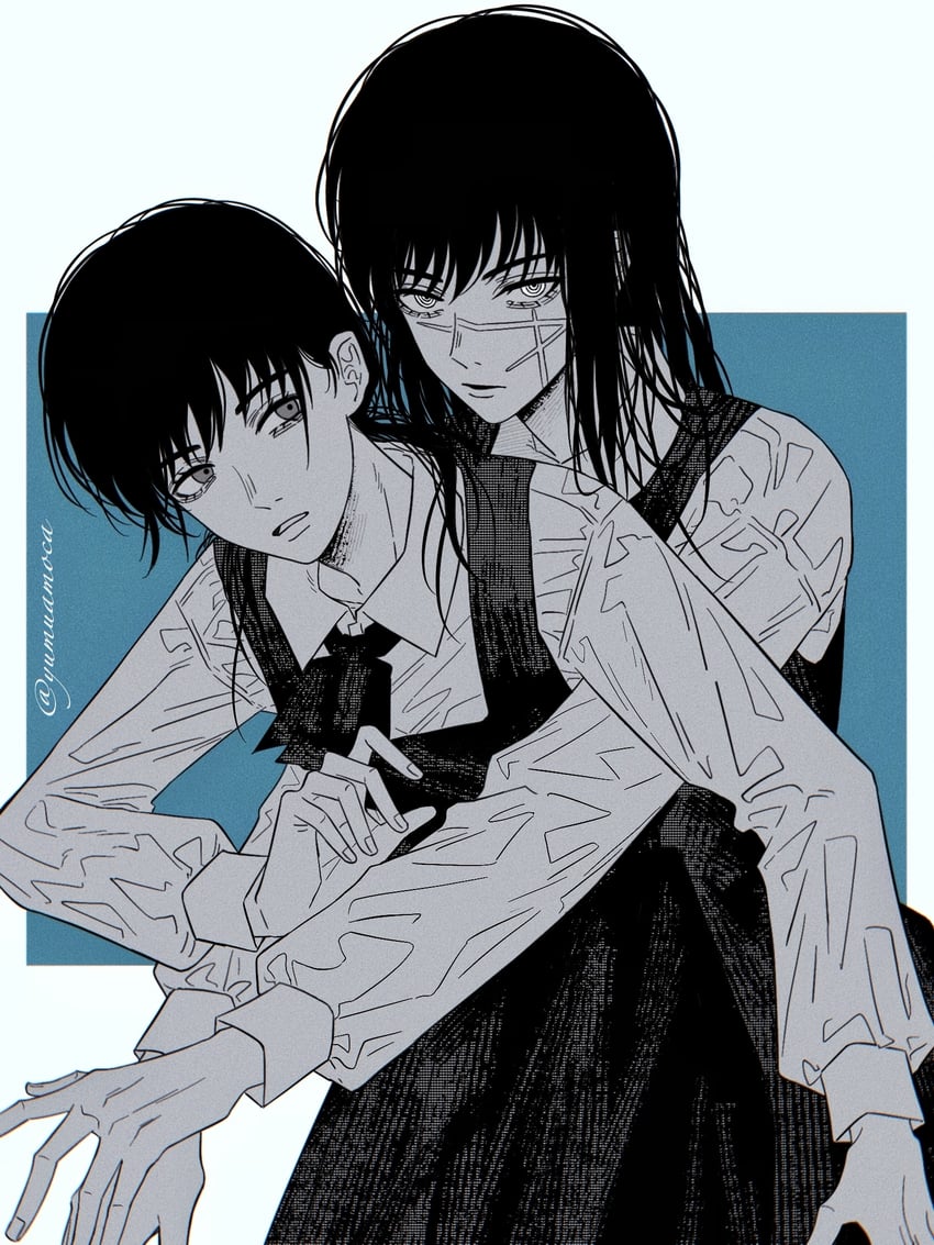 yoru and mitaka asa (chainsaw man) drawn by yumu_(8181018)