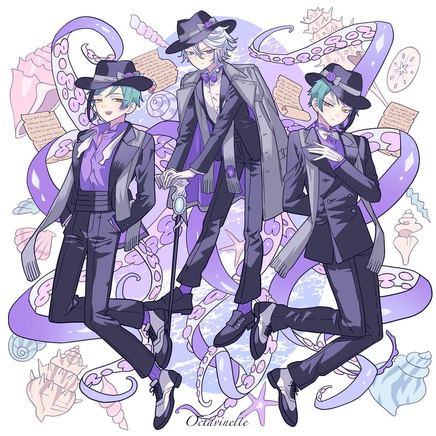 floyd leech, jade leech, and azul ashengrotto (twisted wonderland) drawn by meremero