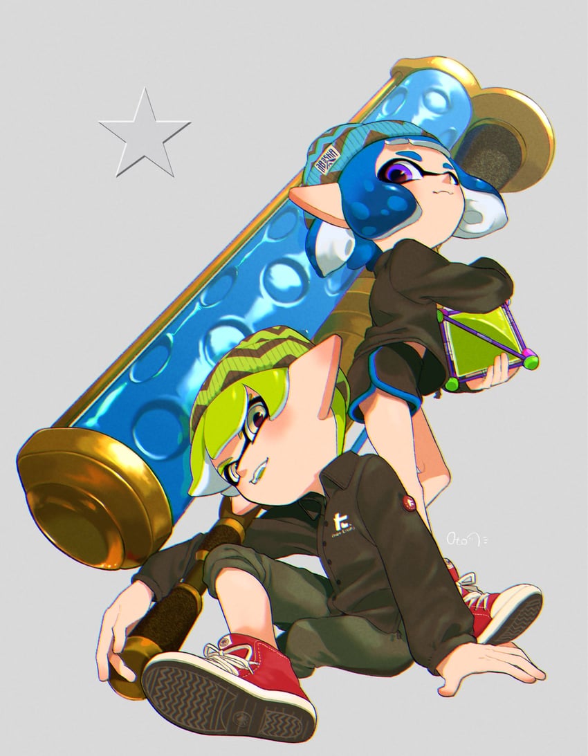 inkling player character, inkling girl, and inkling boy (splatoon) drawn by otoboke-san