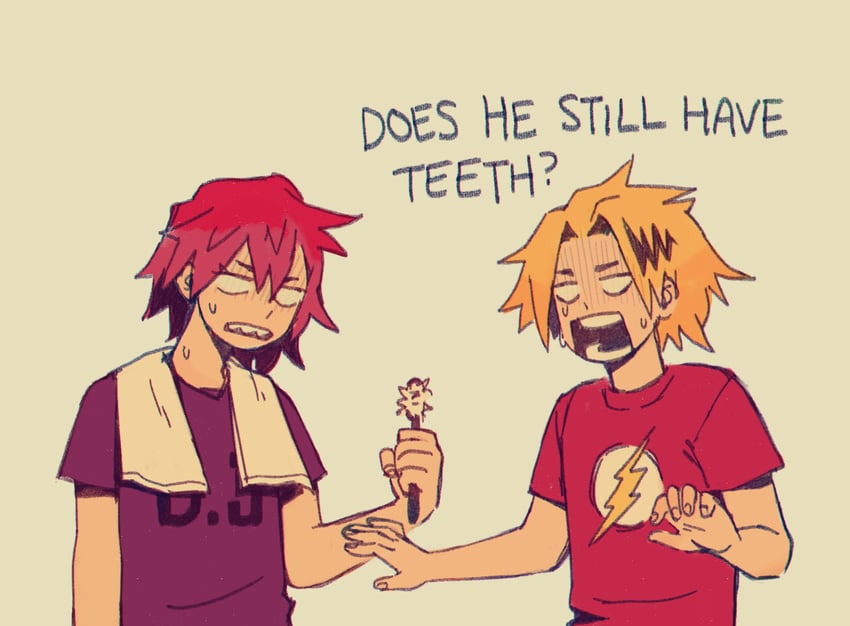 kirishima eijiro and kaminari denki (boku no hero academia and 2 more) drawn by fenkko