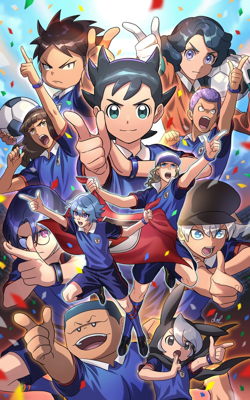 michinari tatsumi, mansaku yuuichirou, inamori asuto, hiura kirina, umihara norika, and 6 more (inazuma eleven and 1 more) drawn by dolustoy