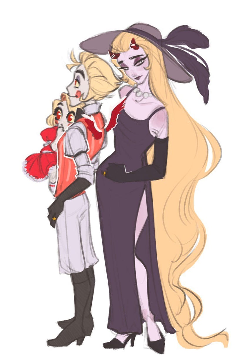 lucifer morningstar, charlie morningstar, and lilith (hazbin hotel) drawn by hero_of_badass