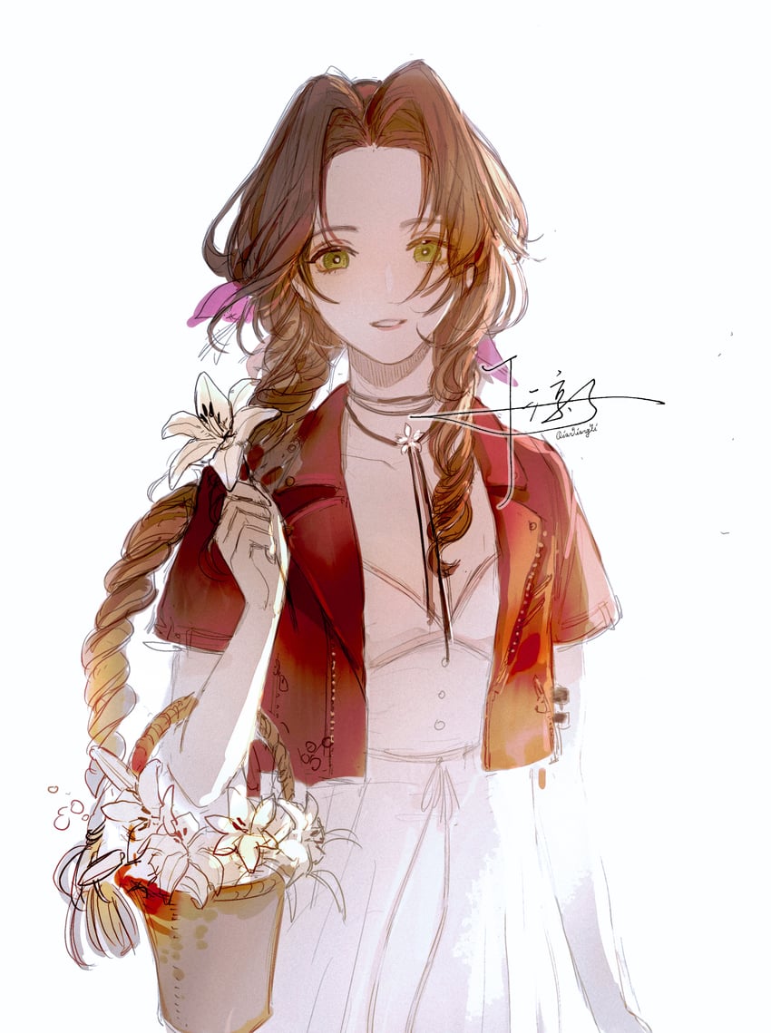 aerith gainsborough (final fantasy and 2 more) drawn by senryoko
