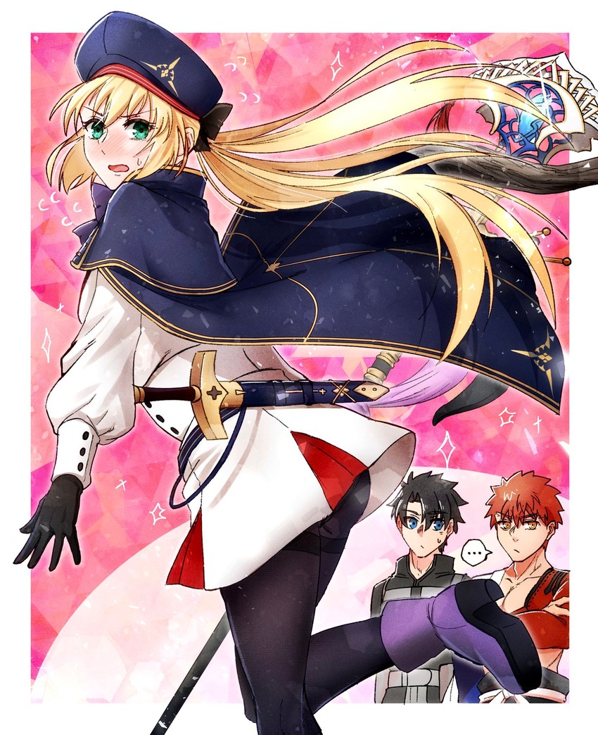 artoria pendragon, fujimaru ritsuka, emiya shirou, artoria caster, and senji muramasa (fate and 1 more) drawn by yamano_udumi