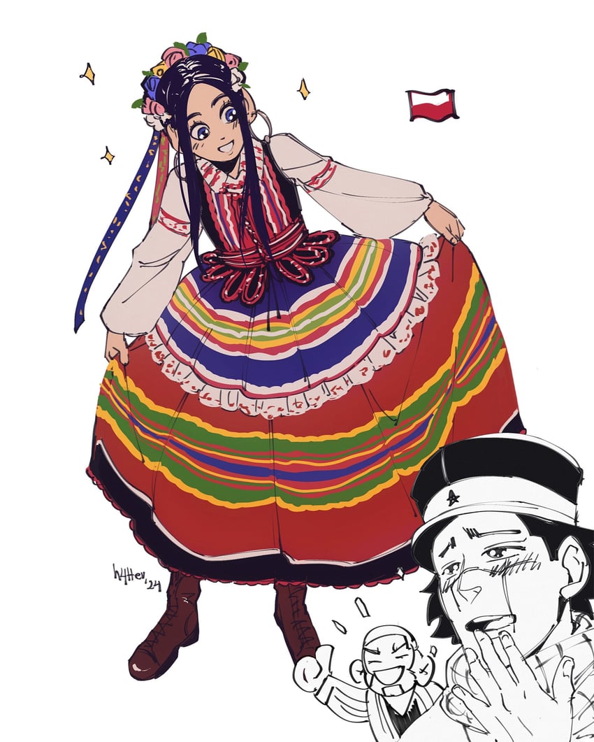 sugimoto saichi, asirpa, and shiraishi yoshitake (golden kamuy) drawn by h4tter