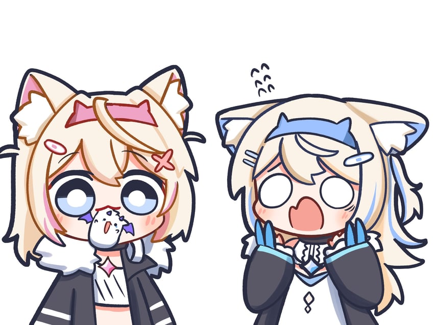 fuwawa abyssgard, mococo abyssgard, and perroccino (hololive and 1 more) drawn by eiul