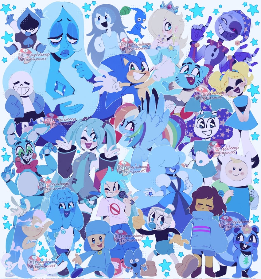 hatsune miku, sonic the hedgehog, rosalina, frisk, sans, and 19 more (vocaloid and 23 more) drawn by honguito