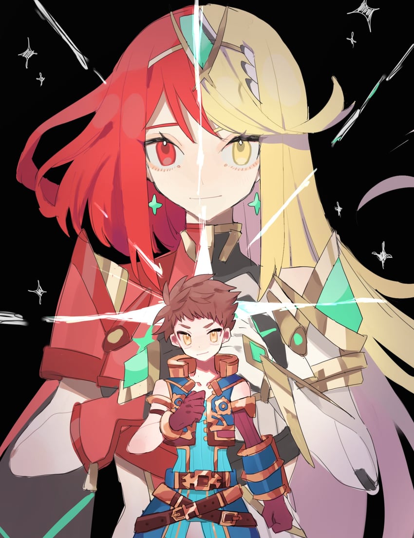 pyra, mythra, and rex (xenoblade chronicles and 1 more) drawn by cheese_dakke