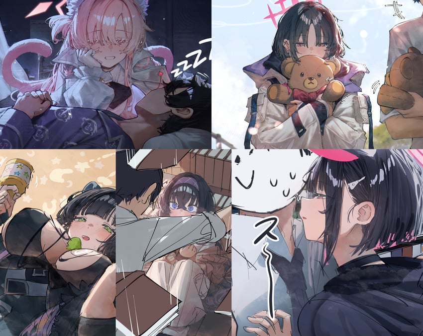 sensei, doodle sensei, kazusa, ui, shun, and 2 more (blue archive and 1 more) drawn by betabeet