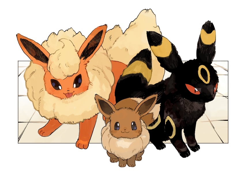 eevee, umbreon, and flareon (pokemon) drawn by newo_(shinra-p)