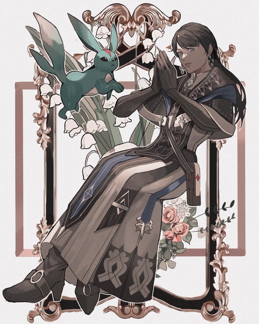 warrior of light, carbuncle, and summoner (final fantasy and 1 more) drawn by reo_(mmocc123)