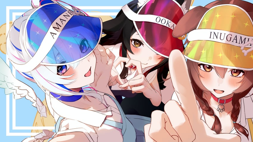 ookami mio, amane kanata, and inugami korone (hololive and 1 more) drawn by smallpine_7