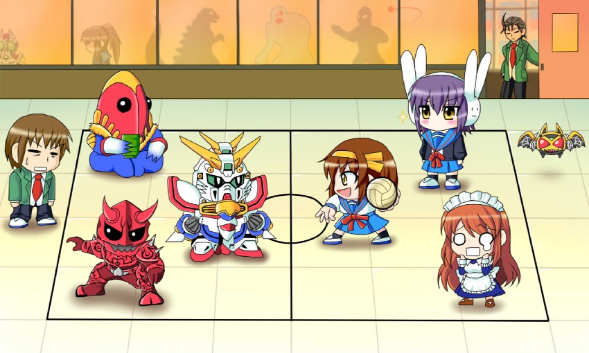 suzumiya haruhi, nagato yuki, asahina mikuru, kyon, kyonko, and 10 more (gundam and 13 more) drawn by yoni_(rice42)