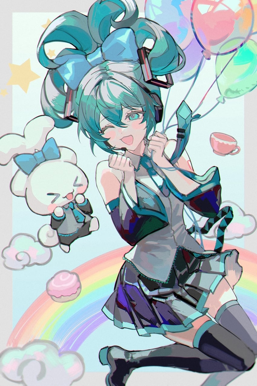 hatsune miku, cinnamoroll, and cinnamiku (vocaloid and 2 more) drawn by lunar_(lunar_815)