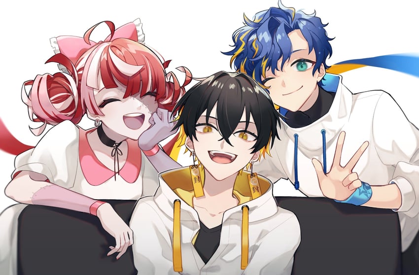 kureiji ollie, astel leda, and yatogami fuma (hololive and 2 more) drawn by echo_(k_521212)