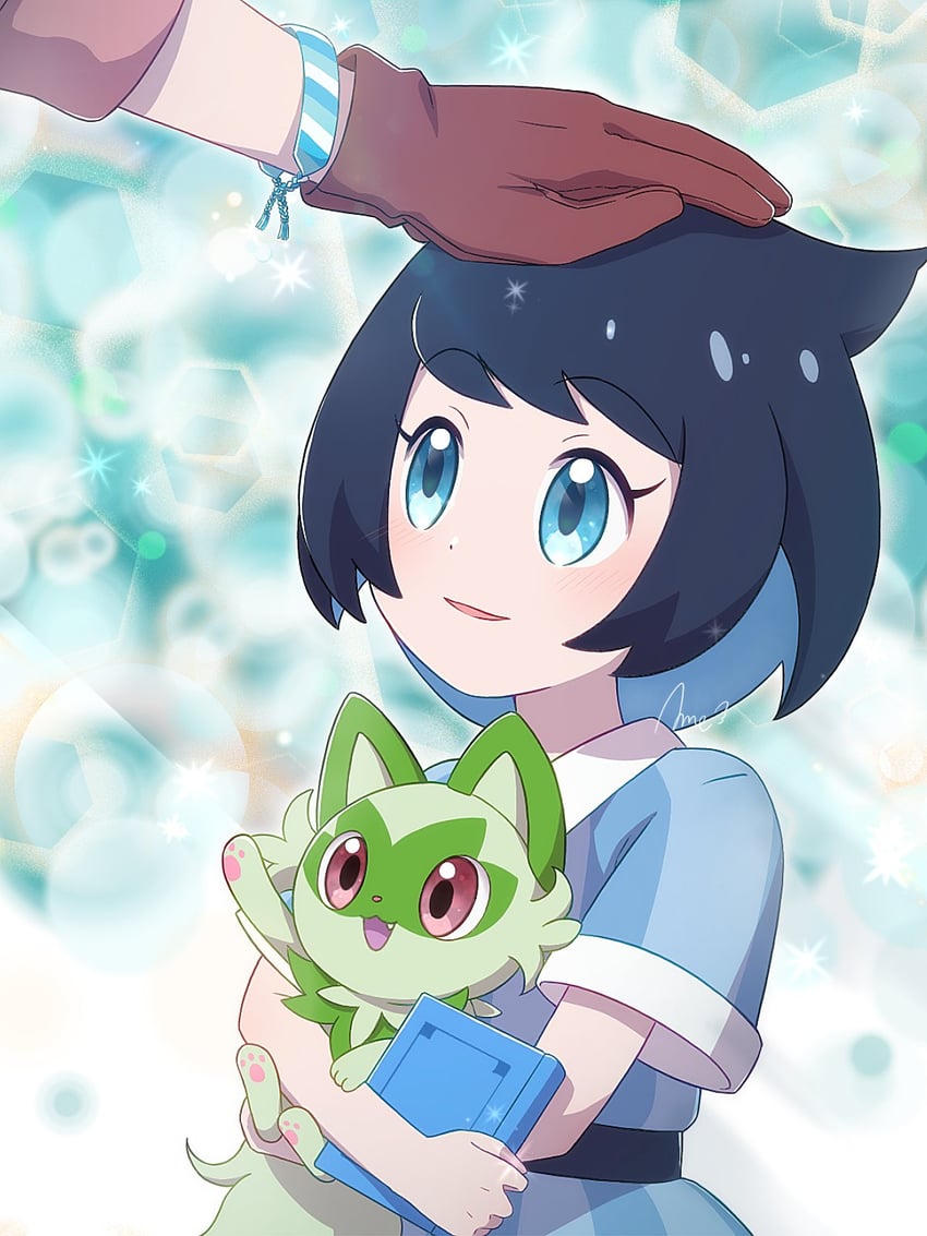 sprigatito and liko (pokemon and 1 more) drawn by amedamaneko