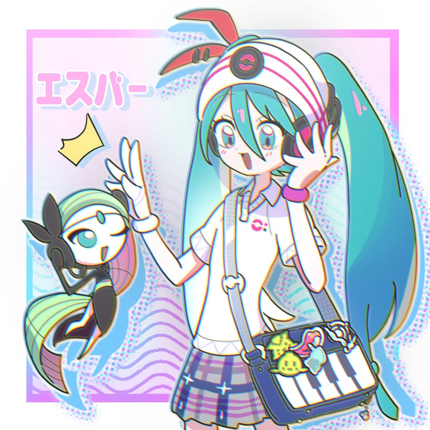 hatsune miku, meloetta, and psychic miku (pokemon and 2 more) drawn by kasang_card