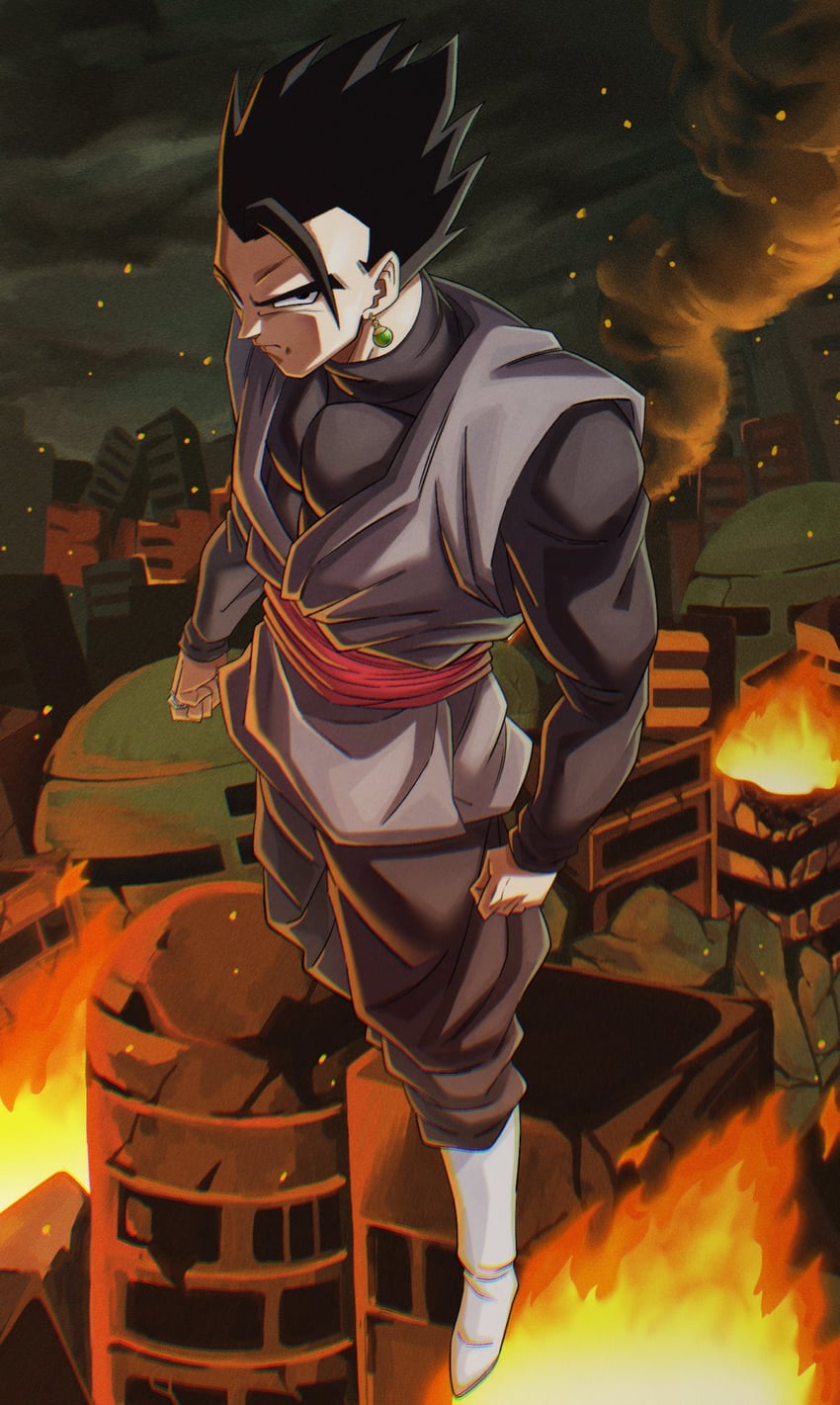 son gohan, goku black, and gohan black (dragon ball and 2 more) drawn by buraku_black