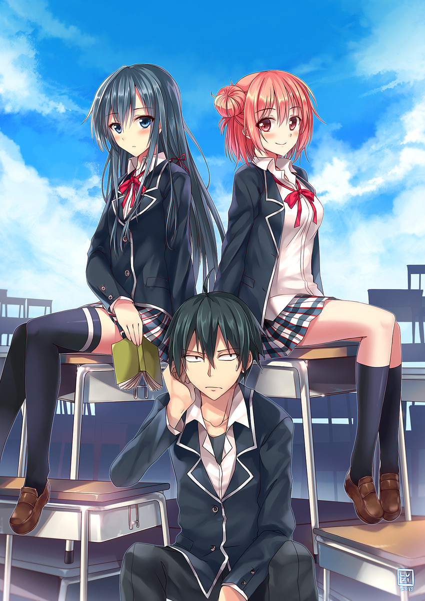 yukinoshita yukino, yuigahama yui, and hikigaya hachiman (yahari ore no seishun lovecome wa machigatteiru.) drawn by luzi