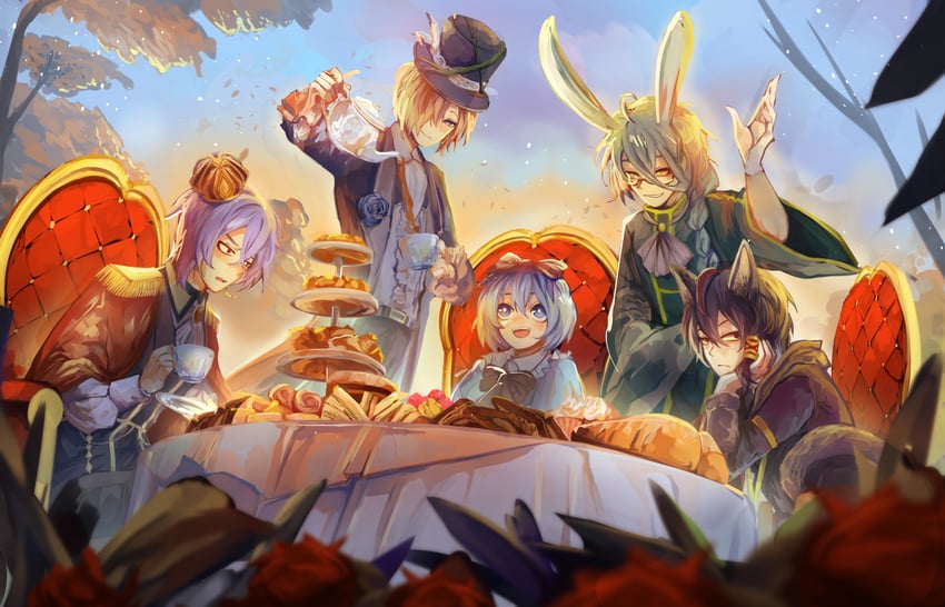 alice, white rabbit, cheshire cat, mad hatter, queen of hearts, and 5 more (alice's adventures in wonderland and 1 more) drawn by punchzuung
