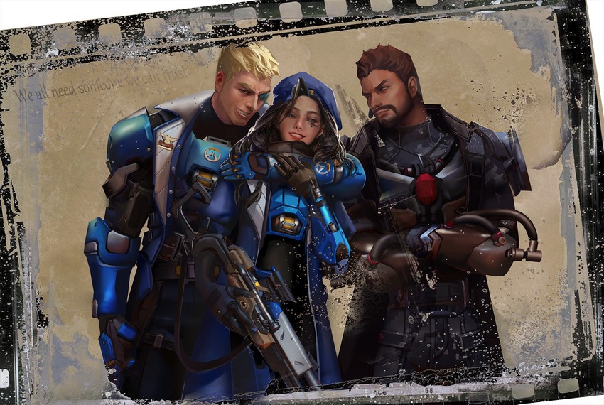 soldier: 76, reaper, ana, and captain amari (overwatch and 1 more) drawn by vikiye