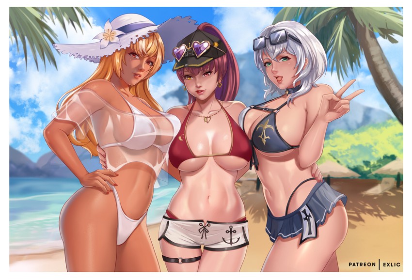 houshou marine, shirogane noel, and shiranui flare (hololive) drawn by exlic
