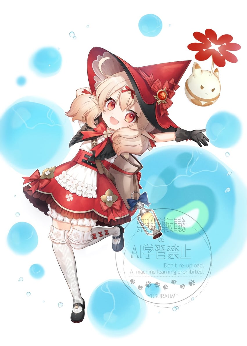 jumpy dumpty, klee, and hydro eidolon (genshin impact) drawn by midori_(m_ryokutya)