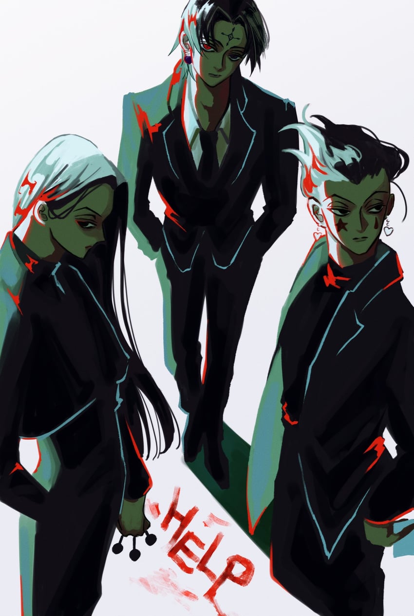 hisoka morow, chrollo lucilfer, and illumi zoldyck (hunter x hunter) drawn by hakulo