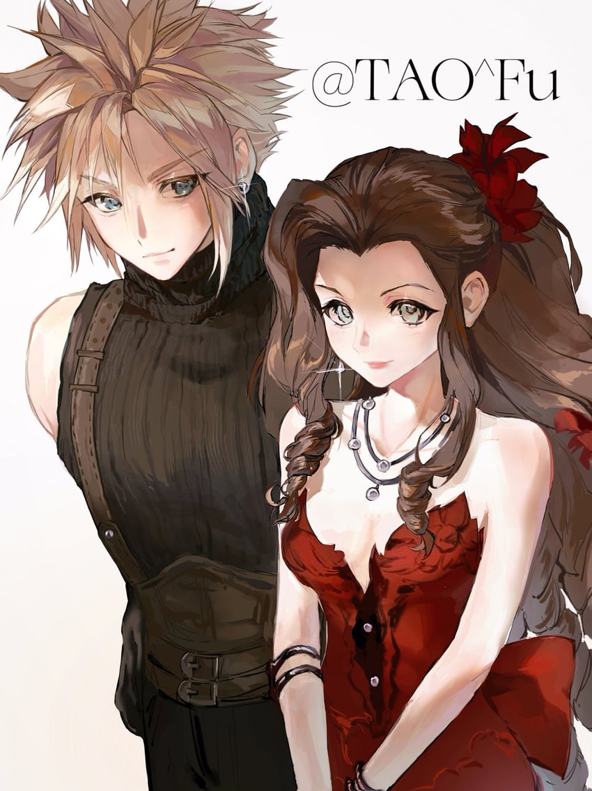 cloud strife and aerith gainsborough (final fantasy and 2 more) drawn by tftvt