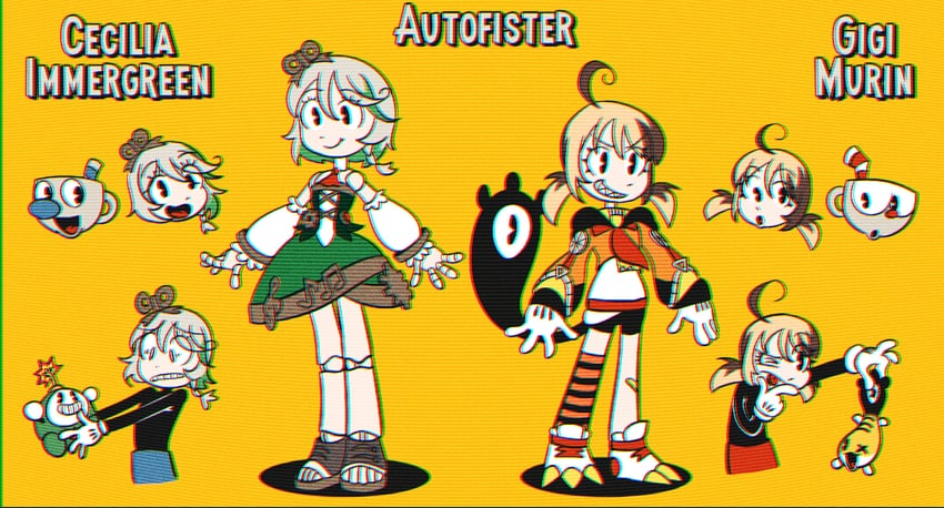 gigi murin, cecilia immergreen, grem, cuphead, otomo, and 1 more (hololive and 2 more) drawn by edialex