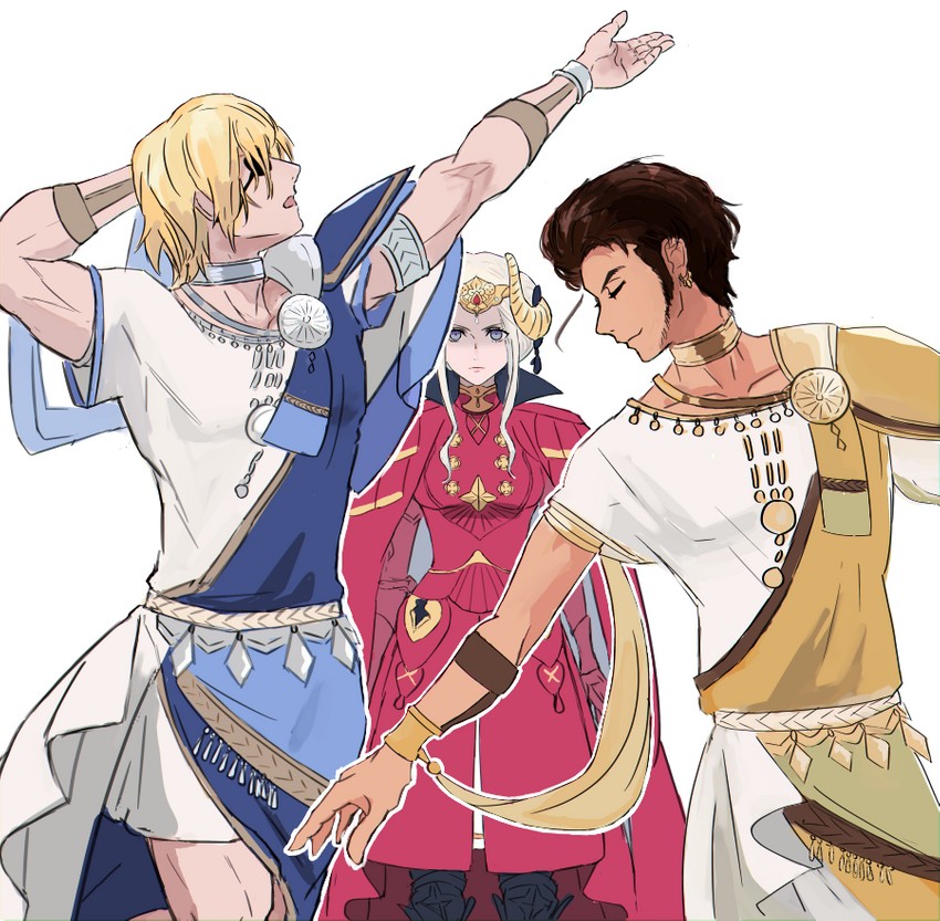 edelgard von hresvelg, dimitri alexandre blaiddyd, and claude von riegan (fire emblem and 1 more) drawn by adz_lrp