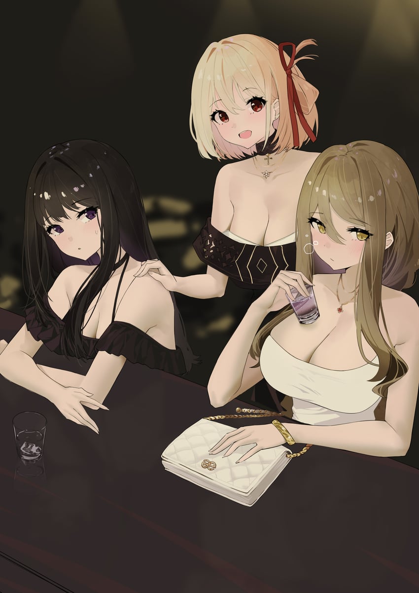 nishikigi chisato, inoue takina, and nakahara mizuki (lycoris recoil) drawn by kawa_tamago