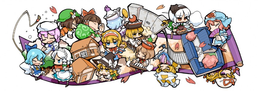 hakurei reimu, kirisame marisa, izayoi sakuya, konpaku youmu, alice margatroid, and 10 more (touhou and 1 more) drawn by hounori