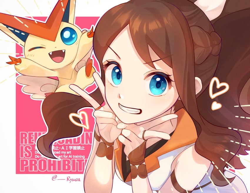 hilda and victini (pokemon and 1 more) drawn by ryusa_(gjgd7445)