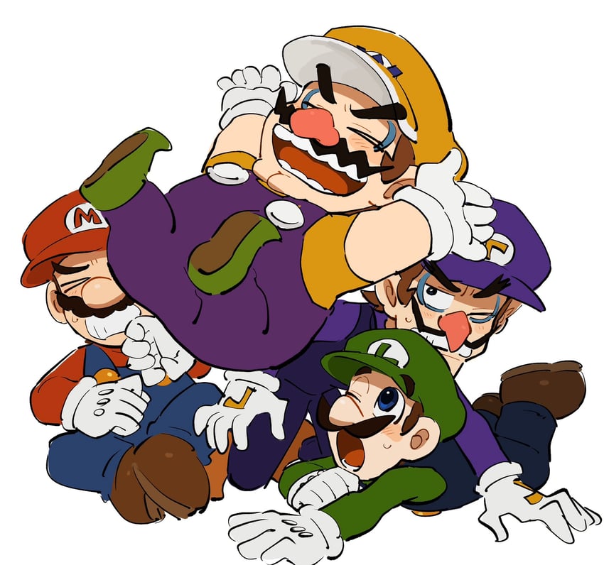 mario, luigi, wario, and waluigi (mario and 2 more) drawn by mimimi_(mimimim9999)
