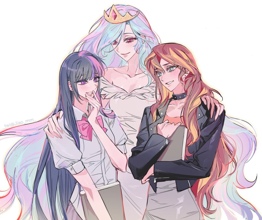 twilight sparkle, princess celestia, and sunset shimmer (my little pony and 3 more) drawn by m_omoo