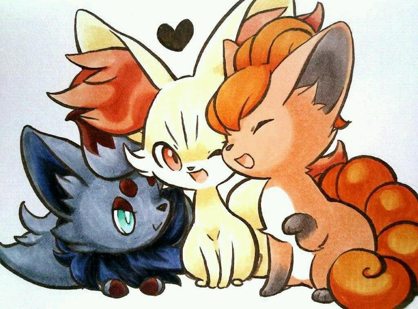 fennekin, vulpix, and zorua (pokemon) drawn by 65rocorokon