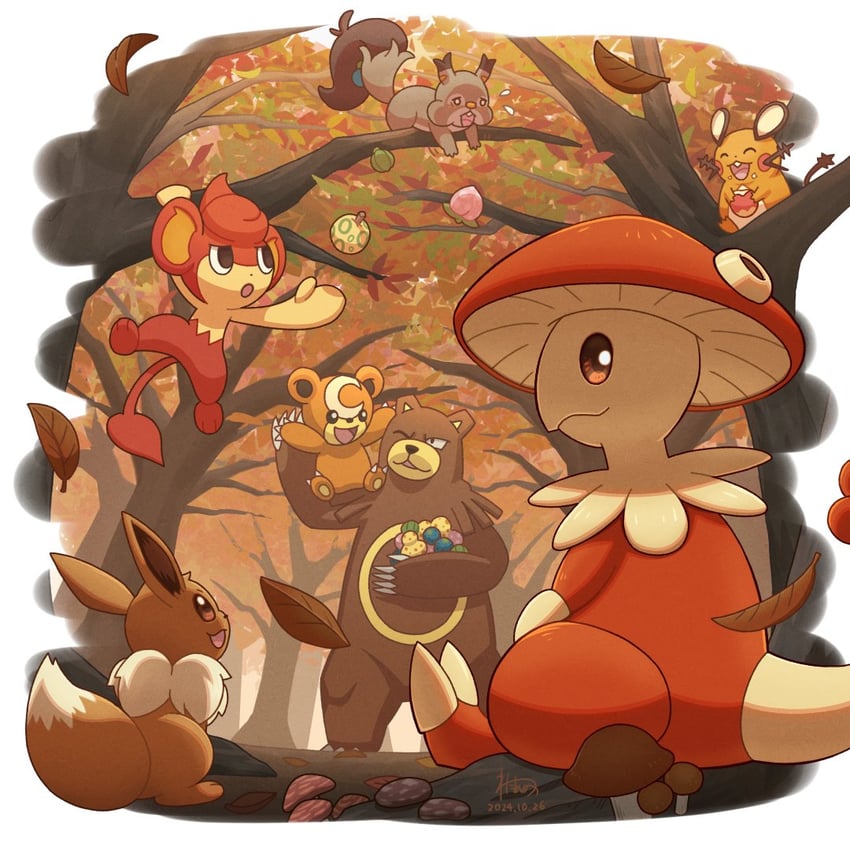 eevee, dedenne, teddiursa, breloom, ursaring, and 2 more (pokemon) drawn by wataame4907