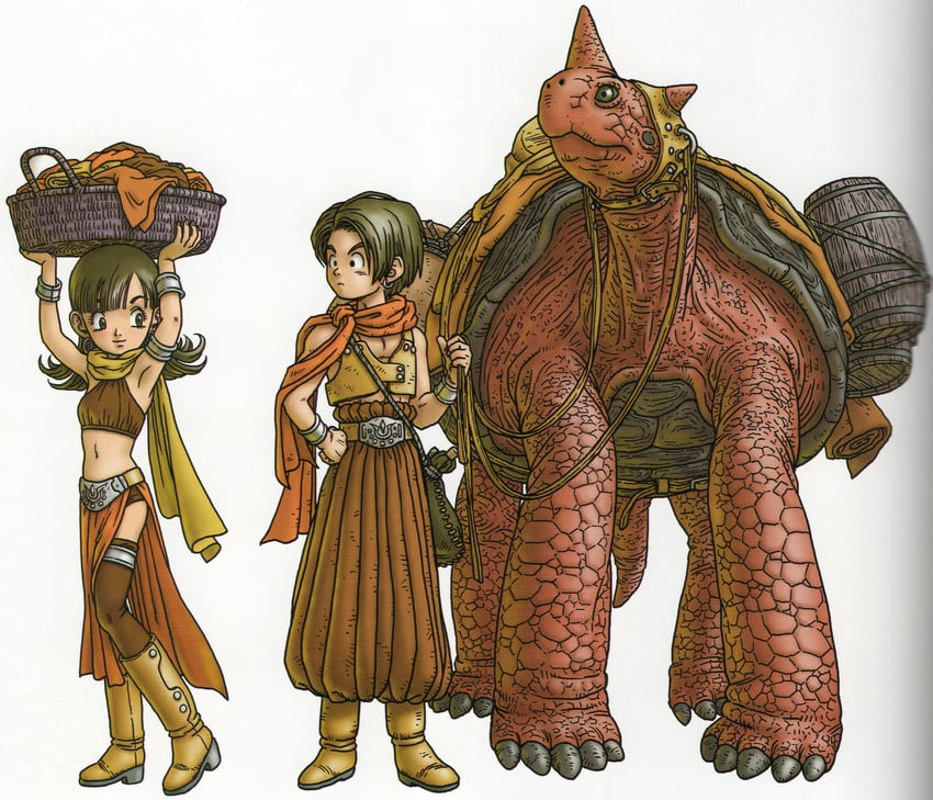 heroine, hero, and galapagod (dragon quest and 1 more) drawn by toriyama_akira